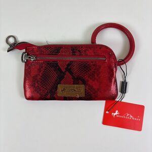 Montana West Wristlet Snake Skin Print Metallic Red Ring Handle Small Clutch Bag
